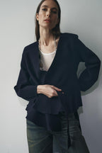 BELTED BLAZER WITH SHOULDER PADS