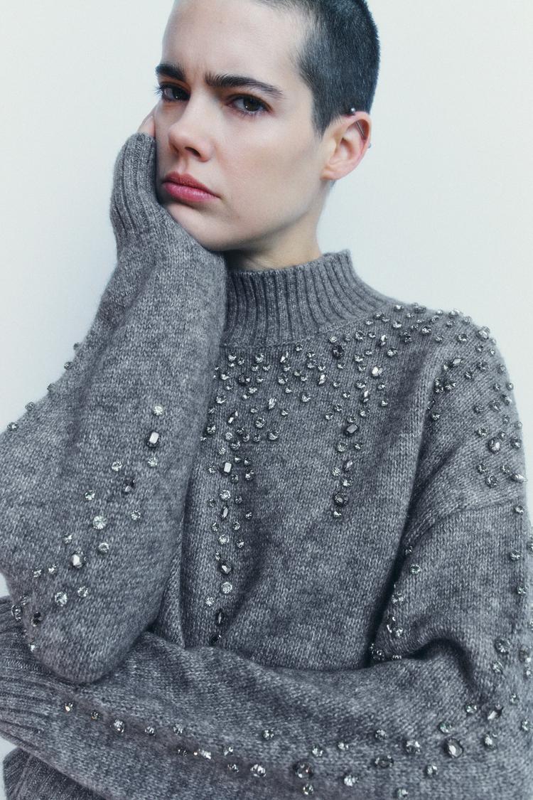 JEWEL BEADED KNIT SWEATER