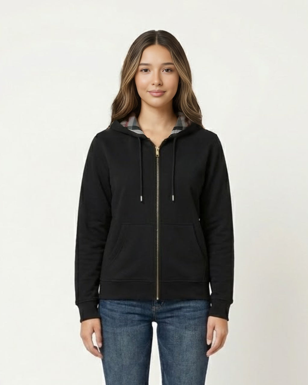 Checked Zip Hoodie