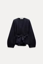 BELTED BLAZER WITH SHOULDER PADS