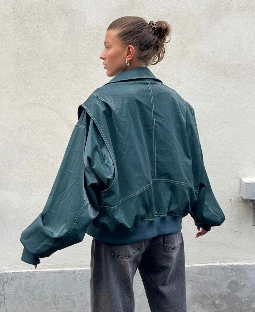 Leather Look Viral Bomber Jacket